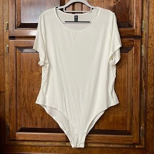 NWOT Cream/White Short Sleeve Bodysuit with Button Closure